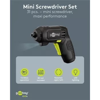Goobay mini-accu-schroevendraaierset 31-delig pistoolgreep met 28 bits en micro-USB-laadfunctie (77818)