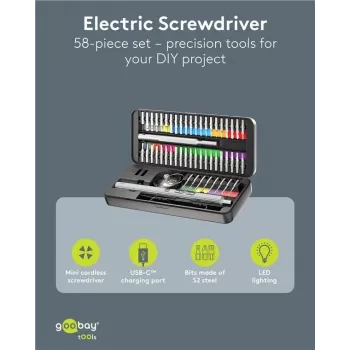 Goobay 77839 elektrische precisieschroevendraaier met accu, 50 delen, LED