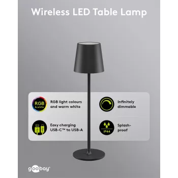 Wentronic Goobay draadloze LED-tafellamp, maat M, 38 cm, RGBW, zwart (76569)