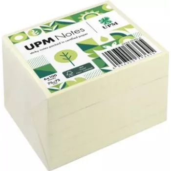 UPM Notes zelfklevende notities 5654-01PG-6, 75 x 75 mm, geel, 100 vel per blok, 6 blokken