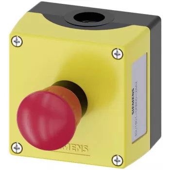 Siemens SIRIUS ACT 3SU18010NB002AA2 compleet behuizing voor bodemmontage, 1 noodstop-drukknop, draaiende ontgrendeling, rood, geel