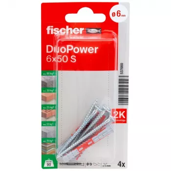 Fischer DuoPower 6 x 50 S K NV universele plug met schroef, 1 set (537660)
