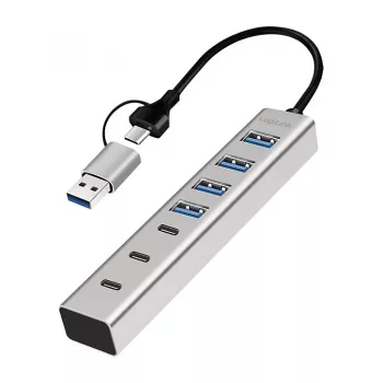 LogiLink USB 3.0 hub, 7-poorts, 4x USB-A 3x USB-C, aluminium behuizing