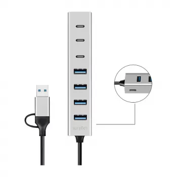 LogiLink USB 3.0 hub, 7-poorts, 4x USB-A 3x USB-C, aluminium behuizing