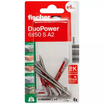 Fischer DuoPower 6 x 50 S A2 K NV universele plug met schroef A2, 1 set (537670)