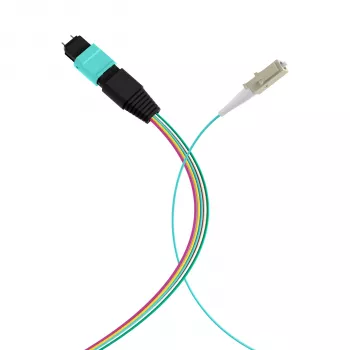 MPO-PLUS (M) naar LC fanout-kabel OM3 12 vezels type B LSZH aqua 1m MPOM12LCOM3-1