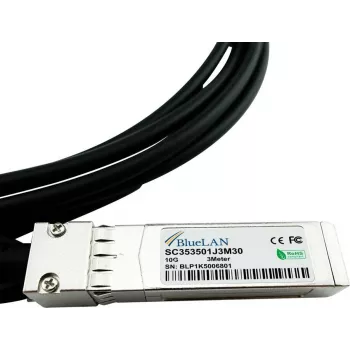 BlueLAN 10GBASE-CR passieve SFP+ naar SFP+ Direct Attach-kabel, 3m, AWG30, compatibel met NVIDIA 980-9I68I-00J02A 980-9I68I-00J02A-BL