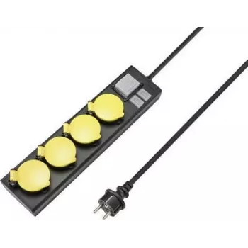 SYGONIX RF-4737806 stekkerdoos met schakelaar, 6 Schuko-stopcontacten, 1,5 m kabel, zwart/geel