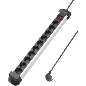 Sygonix SY-4538266 10-voudige stekkerdoos met schakelaars, 1,5m kabel, zwart/zilver