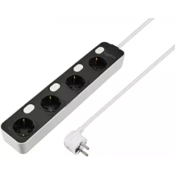 Sygonix SY-6118236 4-voudige stekkerdoos met verlichte schakelaar, Schuko, 1,5 m kabel, zwart