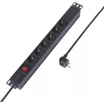 Sygonix SY-6736978 19 inch 1U rackmontage stekkerdoos, 6 Schuko-stopcontacten, 2m kabel, zwart