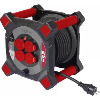 Sygonix SY-10236123 kabelhaspel 25m 4 stopcontacten Schuko zwart