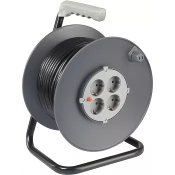 Sygonix SY-5655926 kabelhaspel 25 m zwart Schuko-stekker, 4 stopcontacten, thermische beveiliging