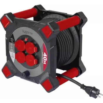Sygonix SY-10236126 kabelhaspel 25m H05VV-F 3G1.5 4 schuko-stopcontacten thermische beveiliging zwart
