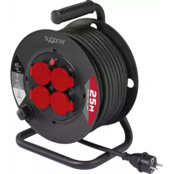 Sygonix SY-10236129 kabelhaspel zwart schuko-stekker 25m 4 stopcontacten