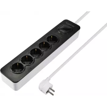 Sygonix SY-6118234 5-voudig stopcontactblok met schakelaar, zwart/wit, 1,5m kabel