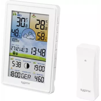 Sygonix SY-5509564 digitaal weerstation met 12-24 uur voorspelling, DCF-klok, binnen-/buitentemperatuur en luchtvochtigheid, maanfase, vorstwaarschuwing, 3-kanaals sensorondersteuning