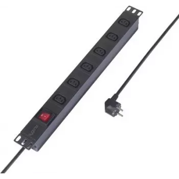 Sygonix SY-6736980 19-inch 6-voudige Schuko-stekkerdoos, 1U rackmontage, 2m kabel, zwart