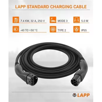 LAPP MOBILITY Type 2 EV-laadkabel, 7,4 kW, 5 m, zwart (61780)