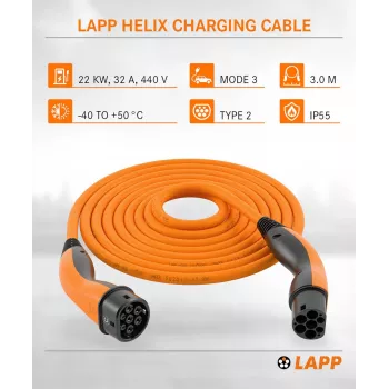 LAPP MOBILITY Helix Type 2 laadkabel zelfoprollend 22 kW 32 A 3 m oranje