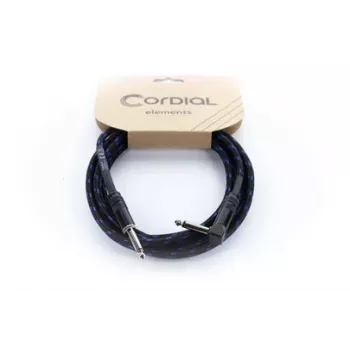 Cordial 14780 instrumentkabel 3 m – 6,3 mm TS jack naar 6,3 mm TS jack, zwart/blauw textielmantel