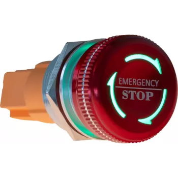 JOY-IT Button22NA-02 noodstop-drukschakelaar, vergrendelend, 22 mm montage, 220 V, rode paddenstoelkop, groene kraag, IP67, IK10