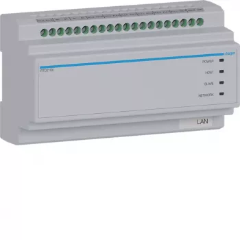 Hager RTD210X 2-draads systeemomschakelaar, 6-voudig, voor Hager IP-deurintercom, DIN-rail, 4 modules, lichtgrijs