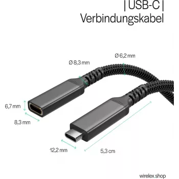 S CONN Flexline USB-C verlengkabel, USB-C stekker naar USB-C bus, USB 3.2 Gen 2, 100W PD, 4K@60Hz, textiel omhuld, 1,5m, zwart FL31-74006