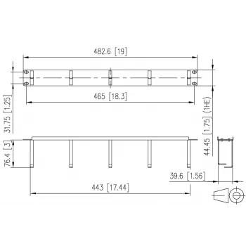 METZ BTR 130894-03-03-E 19 inch 1U kabelmanagement-paneel, 75mm diep, RAL 7035 lichtgrijs