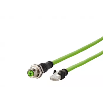 METZ CONNECT 142M4D25050 M12 Industrial Ethernet patchkabel, CAT 5e S/UTP, 5 m, groene PUR-mantel, zuur-/ozon-/UV-bestendig, geschikt voor kabelrups