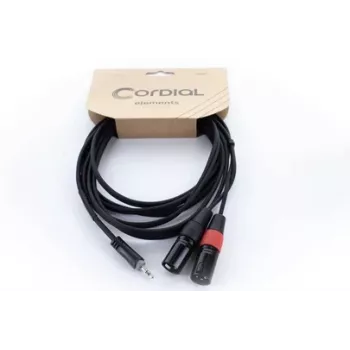 Cordial EY 1 WMM XLR Y-adapterkabel, 3,5mm TRS naar 2x XLR male, 1m, OFC, spiraalafscherming, zwart 14870