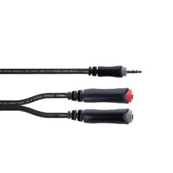 Cordial 14892 audio-Y-adapterkabel, 3,5 mm stereo-jackstekker naar twee 6,3 mm mono-jackbussen, 0,3 m, zwart PVC