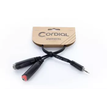 Cordial 14892 audio-Y-adapterkabel, 3,5 mm stereo-jackstekker naar twee 6,3 mm mono-jackbussen, 0,3 m, zwart PVC