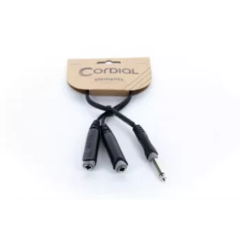 Cordial EY 0.3 PGG Y-adapterkabel 1x 6,3mm mono jackstekker naar 2x 6,3mm mono jackbussen 0,3m zwart 14884