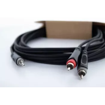 Cordial 14856 3,5mm jack naar 2x RCA audio Y-adapterkabel, 3 m, zwart PVC, twin-kabel