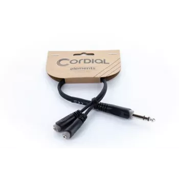 Cordial 14886 audio Y-adapterkabel 6,3 mm stereo jackstekker naar 2x 3,5 mm stereo jackbussen 0,3 m zwarte PVC twin-kabel