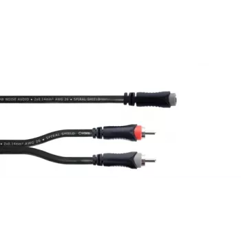 Cordial 14889 audio Y-adapterkabel 3,5mm stereo jackbus naar 2x RCA bus 0,3m zwart PVC twin-kabel