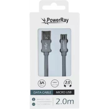 PowerRay USB-naar-micro-USB-datakabel, 2 m, textielgrijs, blister PR-DCUM200TGY