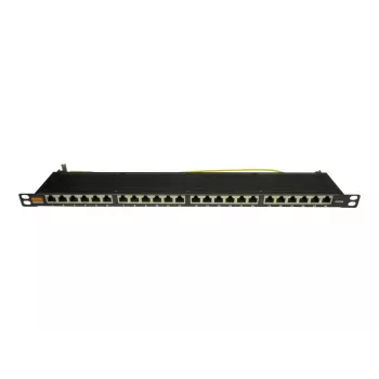 IT-BUDGET 19 inch Superflaches Patch Panel, 0,5U, Volledig Afgeschermd, Cat.6A, 24 Poorten, PoE++, Zwart (90ITBPP6A05S)
