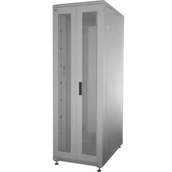 IT-BUDGET 19 inch Netwerkkast SRK Compleetset 42U 600x600mm geperforeerde dubbele deuren voor en achter, 4 actieve ventilatoren, PDU, legborden, voorgemonteerd, lichtgrijs 99ITB19SRK4266DTGM