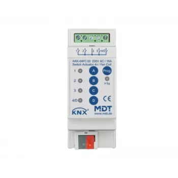 MDT AKK-04FC.03 KNX fancoil-actor, 4 schakeluitgangen, 16A, 230VAC, 2 TE, 70µF, 10 EVG