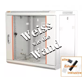 IT-BUDGET 19 inch netwerkkast SWA - 12U - 570x600 mm - glazen deur - afneembare zijpanelen - wand-/vloermontage - accessoireset - zuiverwit (90ITB19WS1266GW)