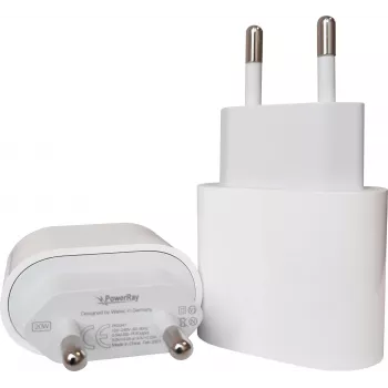 PowerRay PRMHJE3 20W USB-C PD Wandlader, EU 2-pin, Wit, Blisterverpakking