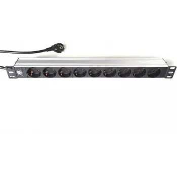 LIEBERNETZ Silence rack 19 inch 9-voudige stekkerdoos, 2m kabel, zwart/zilver 90LNSDL199S
