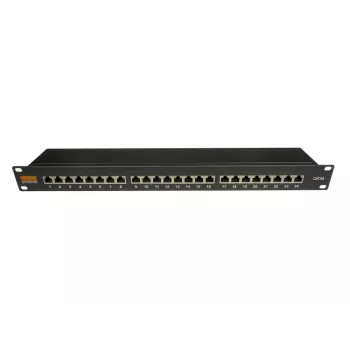 IT-BUDGET 19 inch Cat.6A afgeschermd 24-poorts patchpanel, korte bouwvorm, PoE+ geschikt, 1U, zwart 90ITBPP6A1S