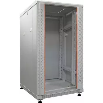 IT-BUDGET 19 inch netwerkkast SRK, 18U, 600x600 mm, glazen/stalen deur, flatpack, lichtgrijs 90ITB19SRK1866GGN