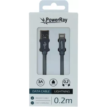 PowerRay USB-naar-Lightning datakabel 0,2 m textiel grijs PR-DCUL020TGY
