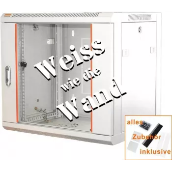 IT-BUDGET 19 inch netwerkkast SWA - 12U - 570x450 mm - glazen deur - afneembare zijpanelen - wand-/vloermontage - accessoireset - zuiverwit 90ITB19WS12645GW