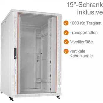 IT-BUDGET 19 inch serverrack SRK 27U 800x1000 mm lichtgrijs glas/massieve deur flatpack 90ITB19SRK27810GGN