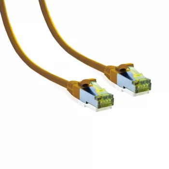 IT-BUDGET Premium volledig koperen patchkabel Cat.6A met Cat.7 ruwe kabel 600 MHz halogeenvrij PoE+ 10Gbit geel 0,25 m 90ITB6A7PK025Y
